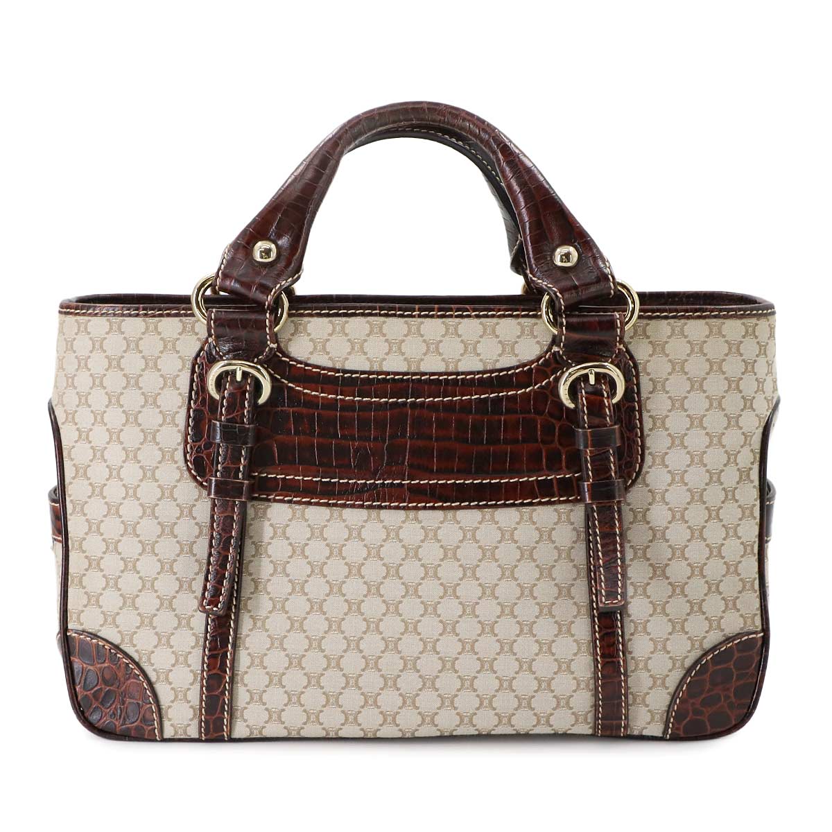 Macadam Boogie Hand Bag Canvas Leather Beige Brown Vintage