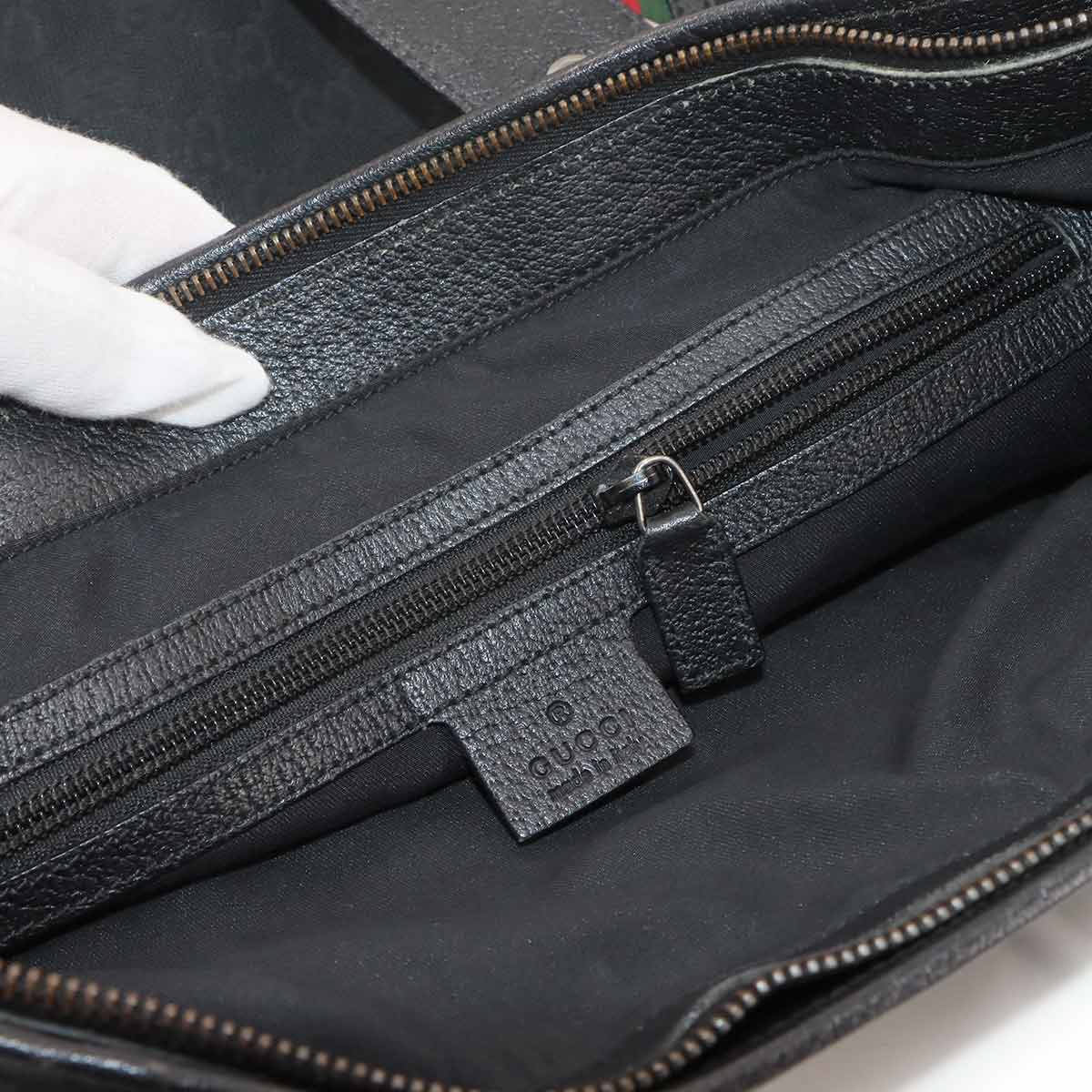 GG Canvas Sherry Line Tote Bag Leather Black 131186 Purse