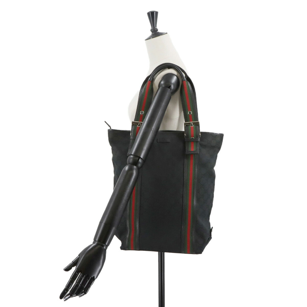 GG Canvas Sherry Line Tote Bag Leather Black 131186 Purse