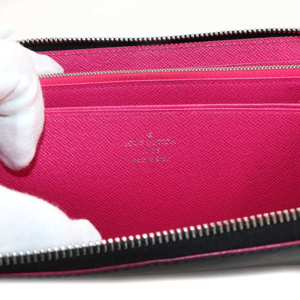 Epi Zippy Wallet Leather Noir Hot Pink M64838 Purse