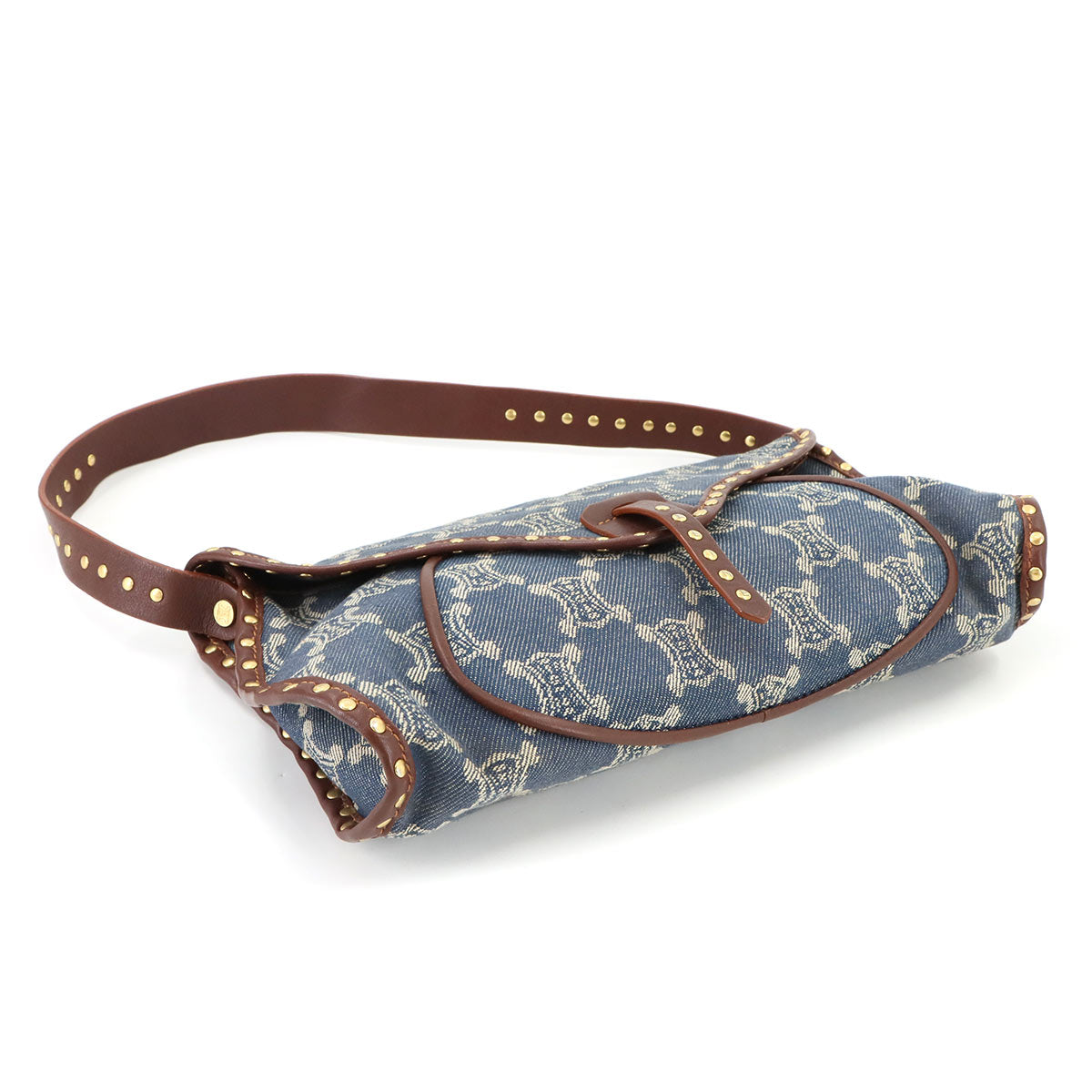 Macadam Shoulder Bag Denim Leather Blue Brown Purse