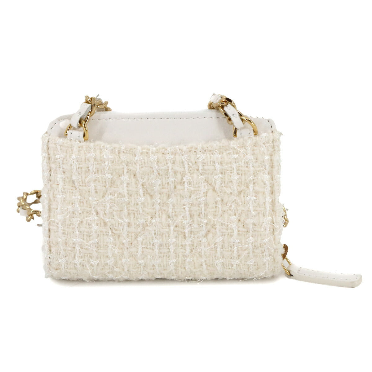 Chain Mini Wallet Coin Case Tweed Leather White