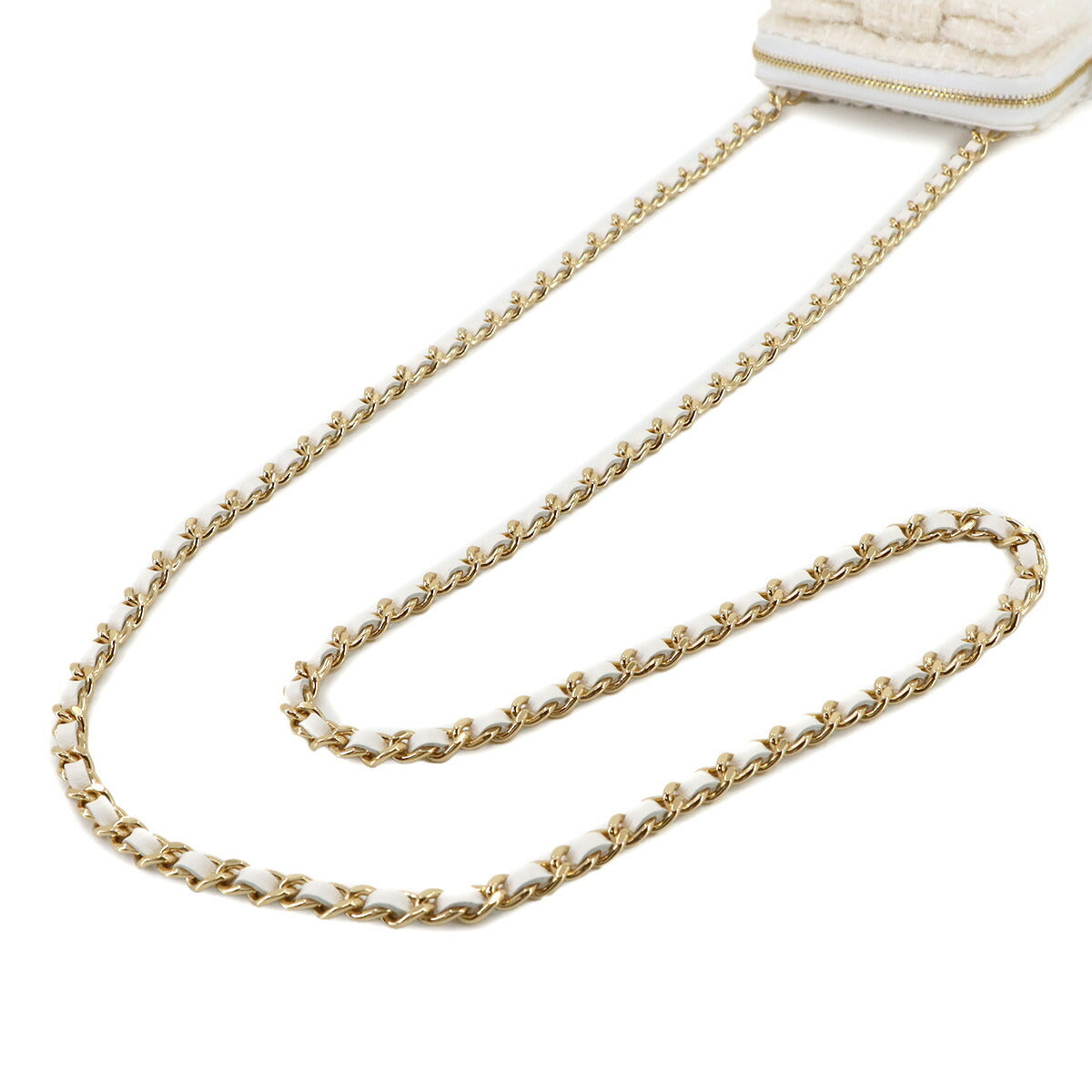 Chain Mini Wallet Coin Case Tweed Leather White