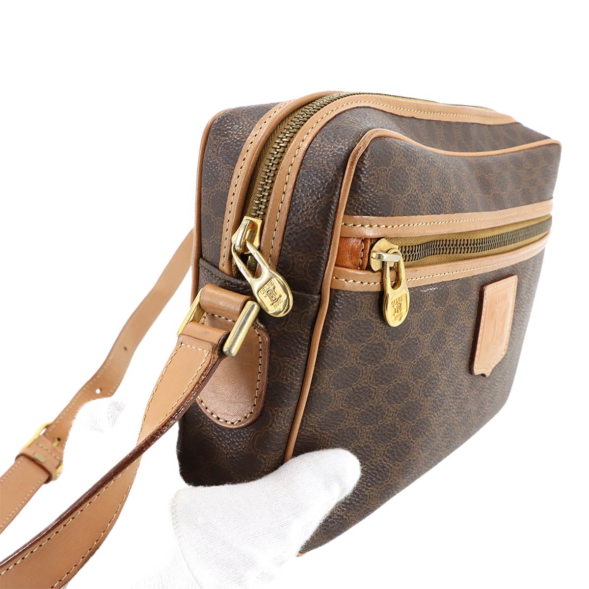 Macadam Shoulder Bag Leather PVC Brown Vintage Purse