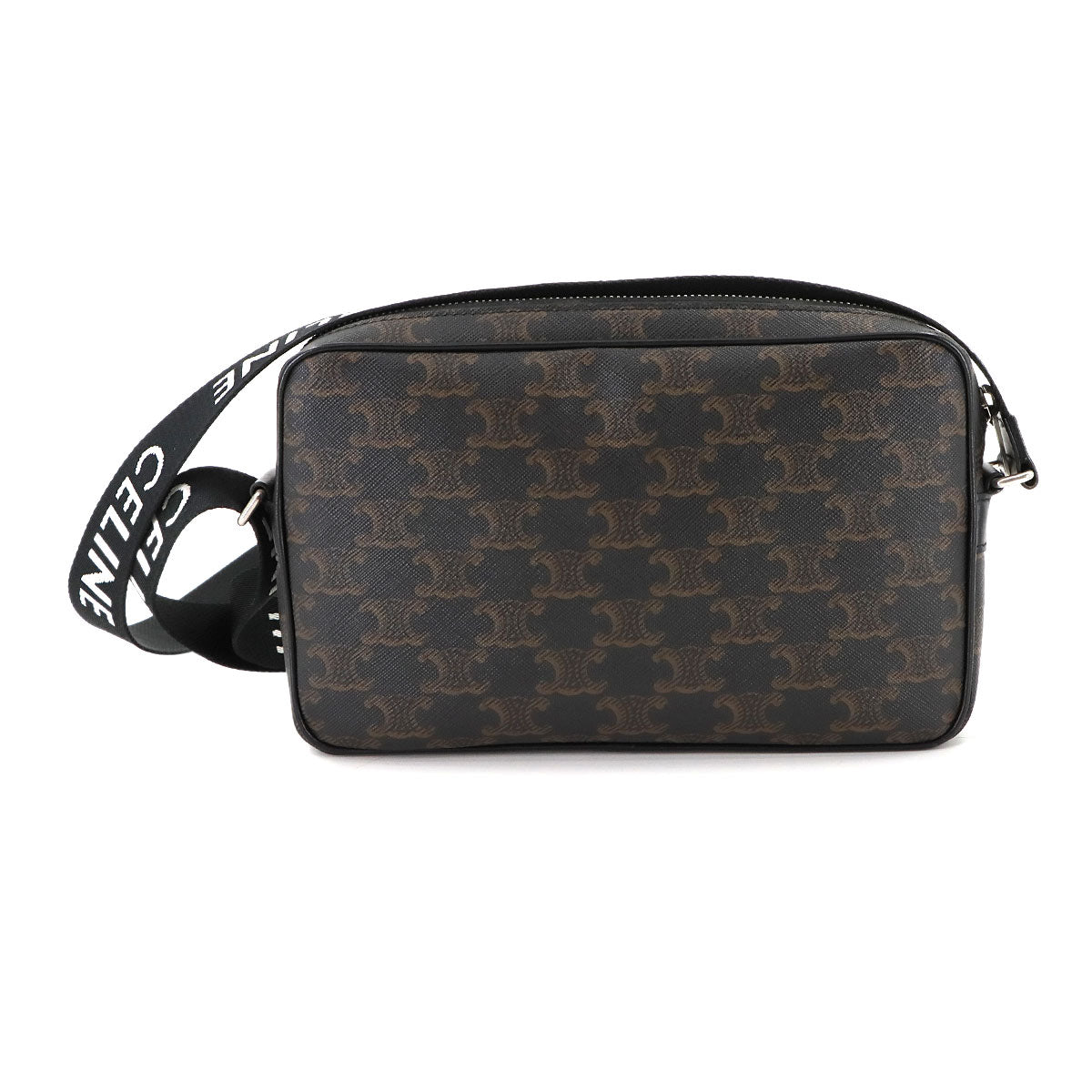 Triomphe Medium Messenger Shoulder Bag PVC Leather Black Brown