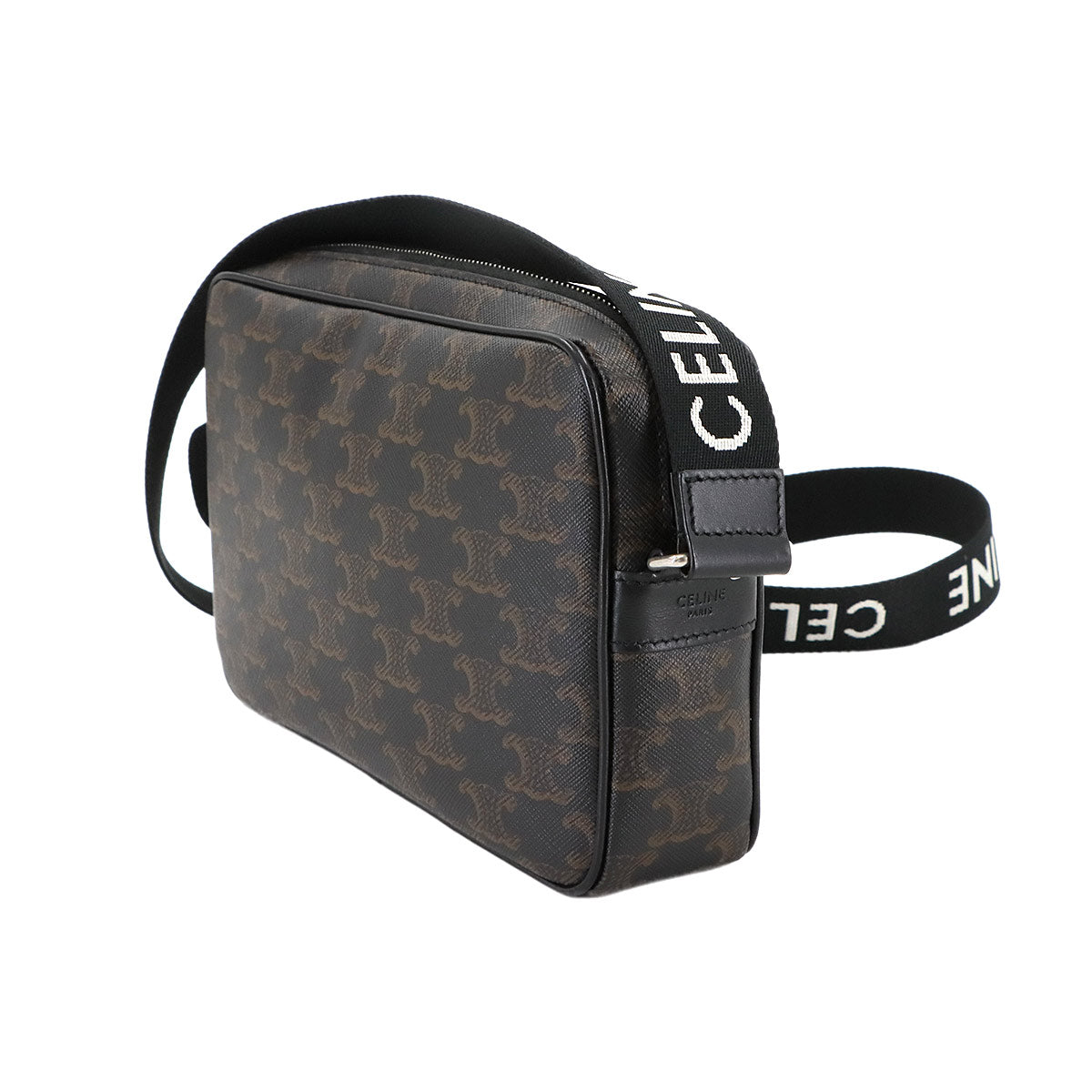 Triomphe Medium Messenger Shoulder Bag PVC Leather Black Brown