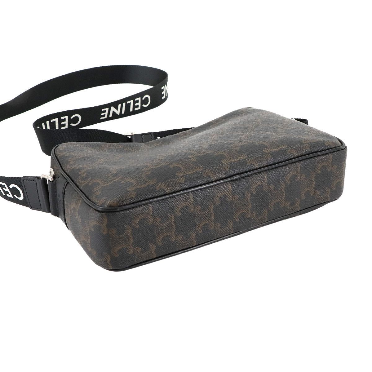 Triomphe Medium Messenger Shoulder Bag PVC Leather Black Brown