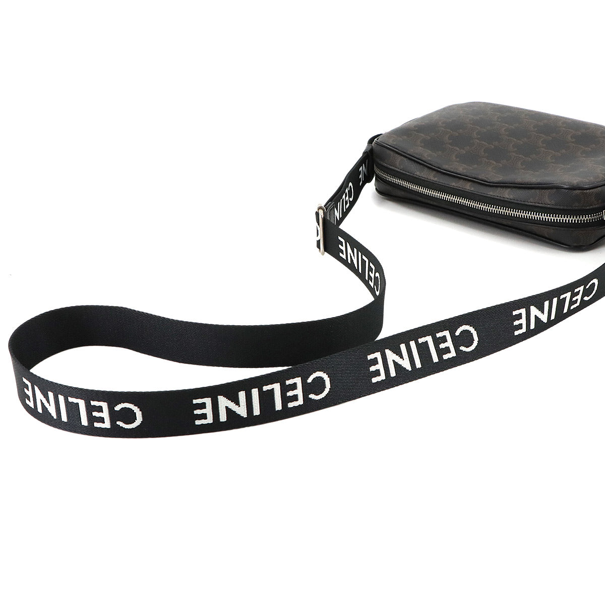 Triomphe Medium Messenger Shoulder Bag PVC Leather Black Brown