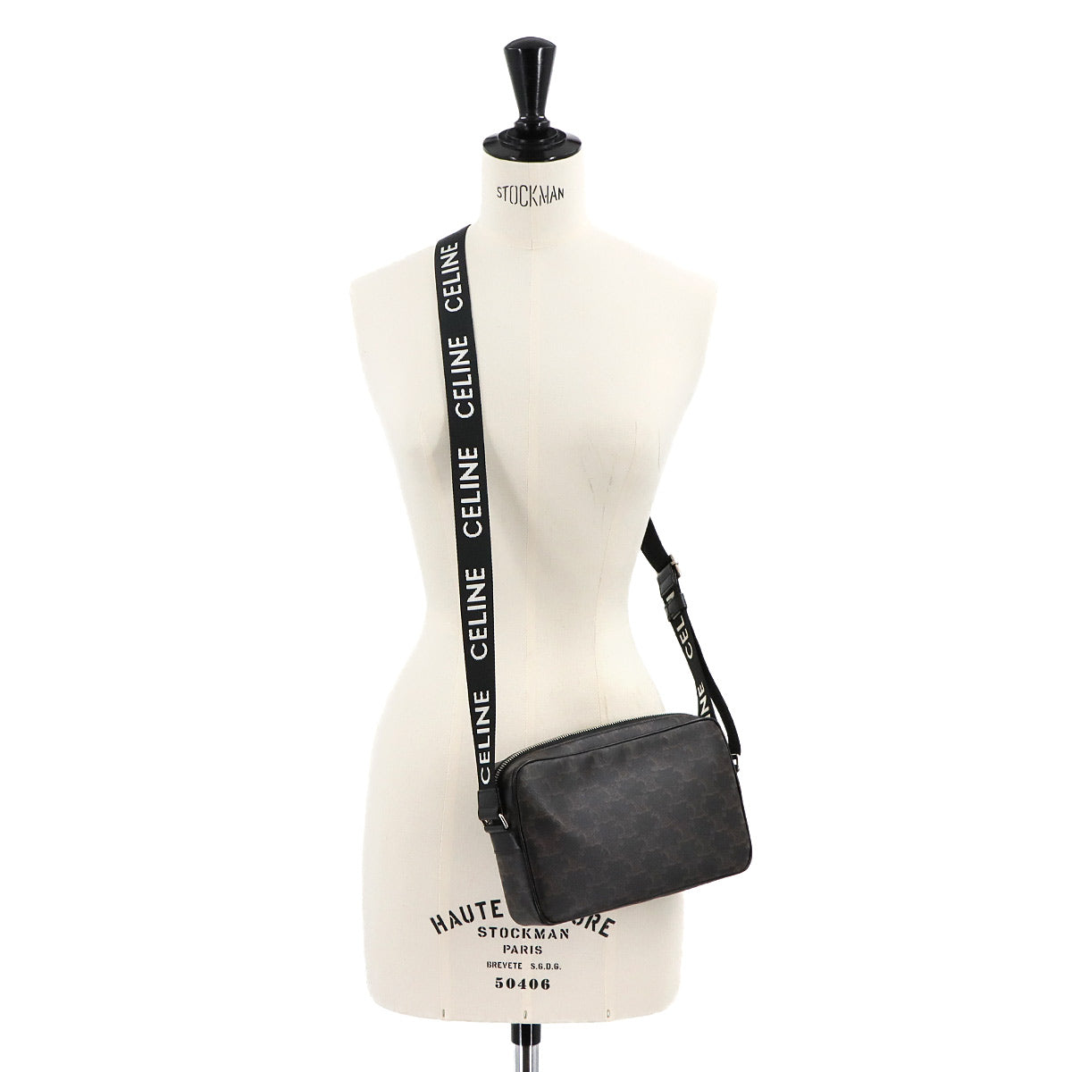 Triomphe Medium Messenger Shoulder Bag PVC Leather Black Brown