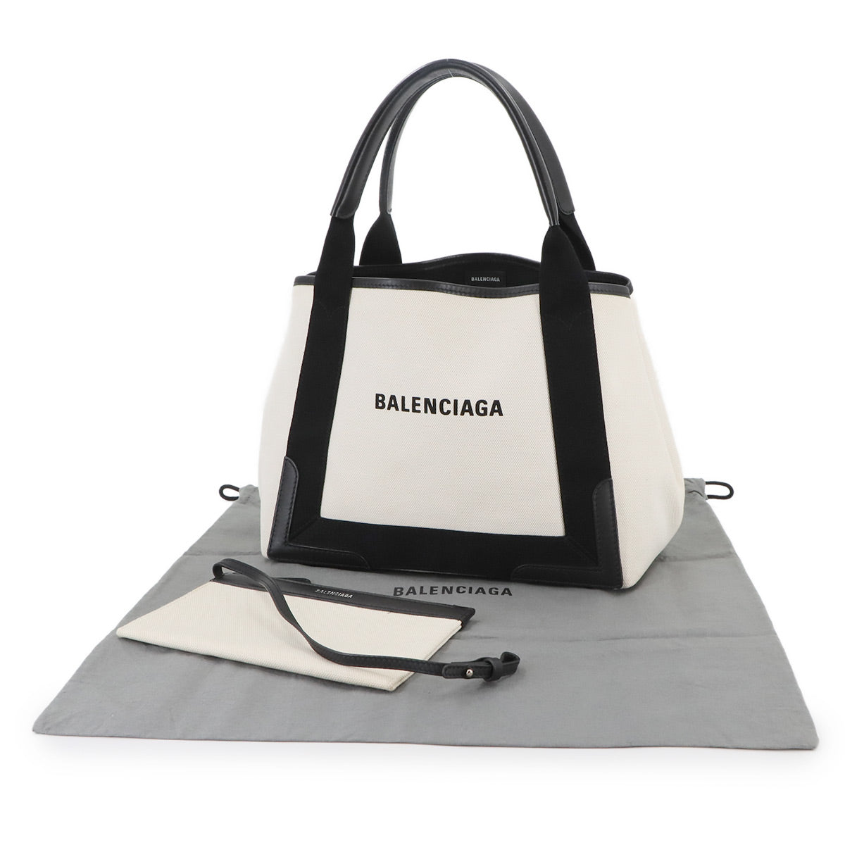 Navy Cabas Small Tote Bag Canvas Leather White Black 339933