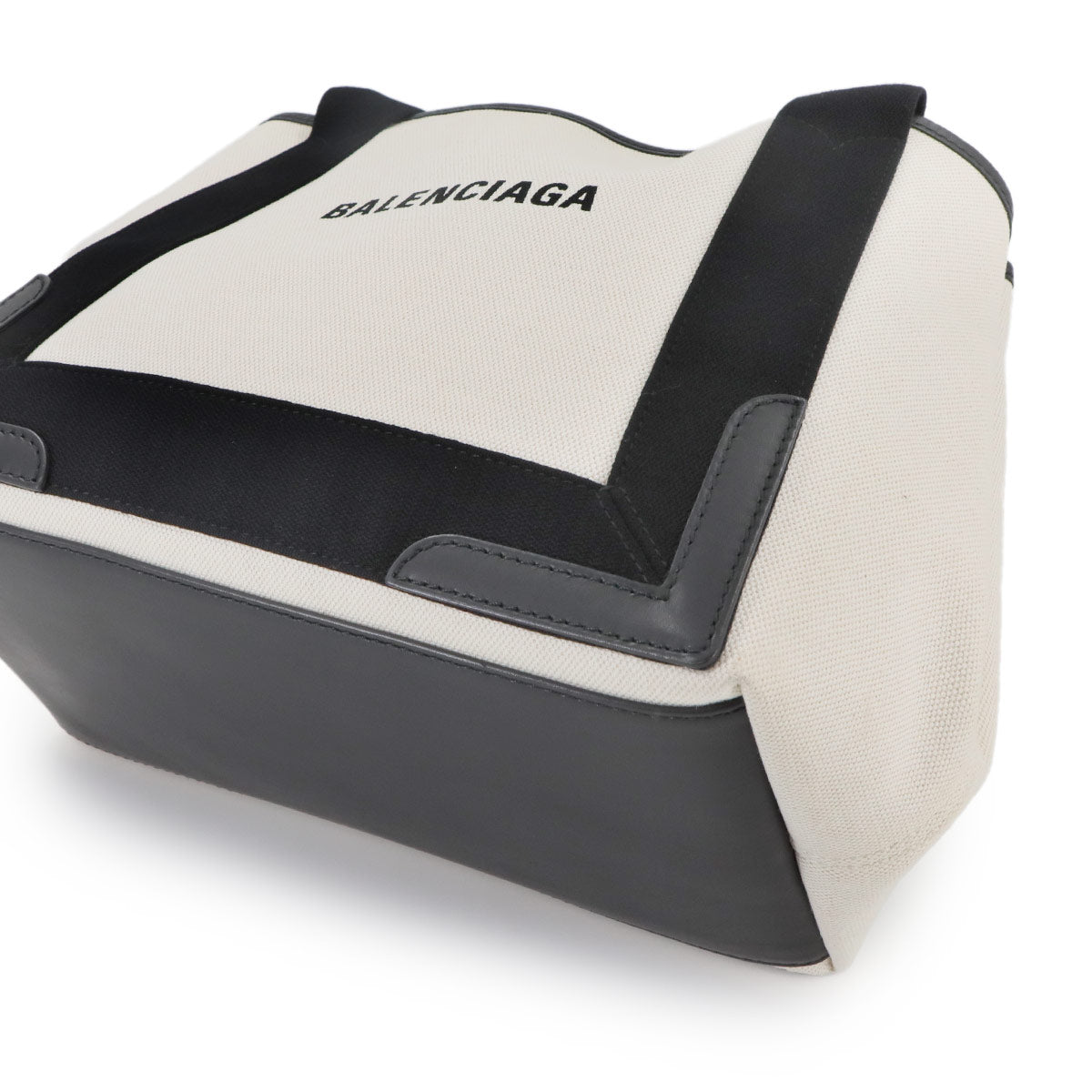 Navy Cabas Small Tote Bag Canvas Leather White Black 339933