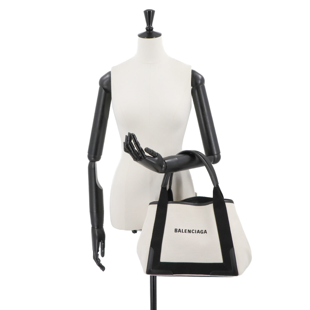 Navy Cabas Small Tote Bag Canvas Leather White Black 339933