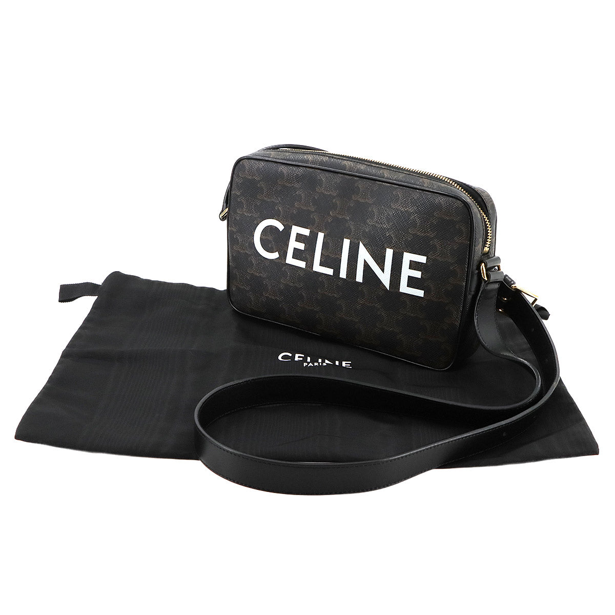 Triomphe Medium Messenger Shoulder Bag PVC Leather Black Brown