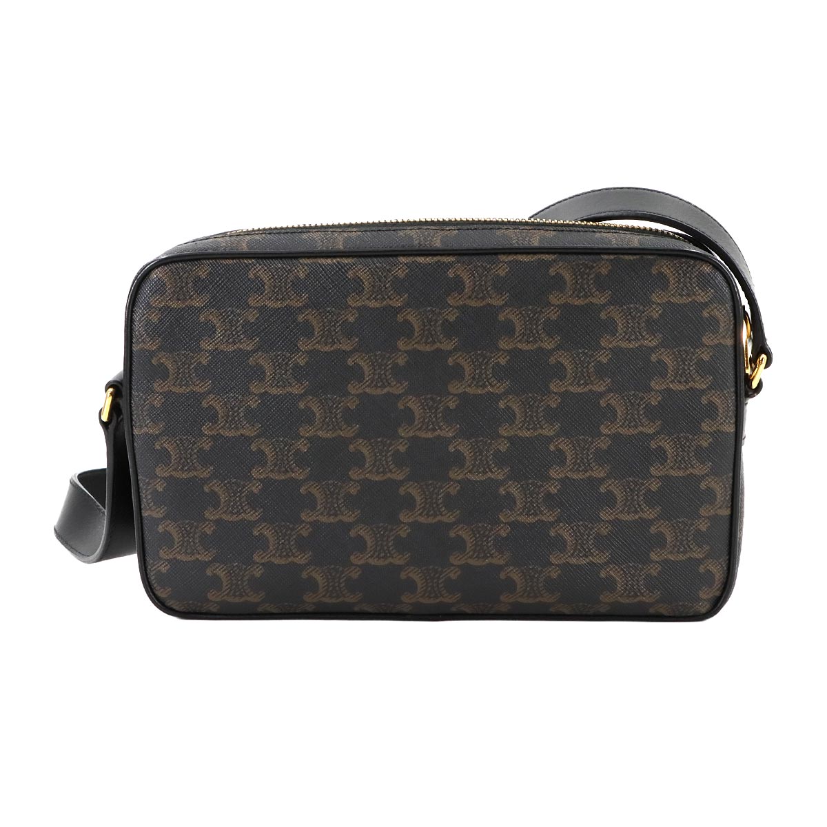 Triomphe Medium Messenger Shoulder Bag PVC Leather Black Brown