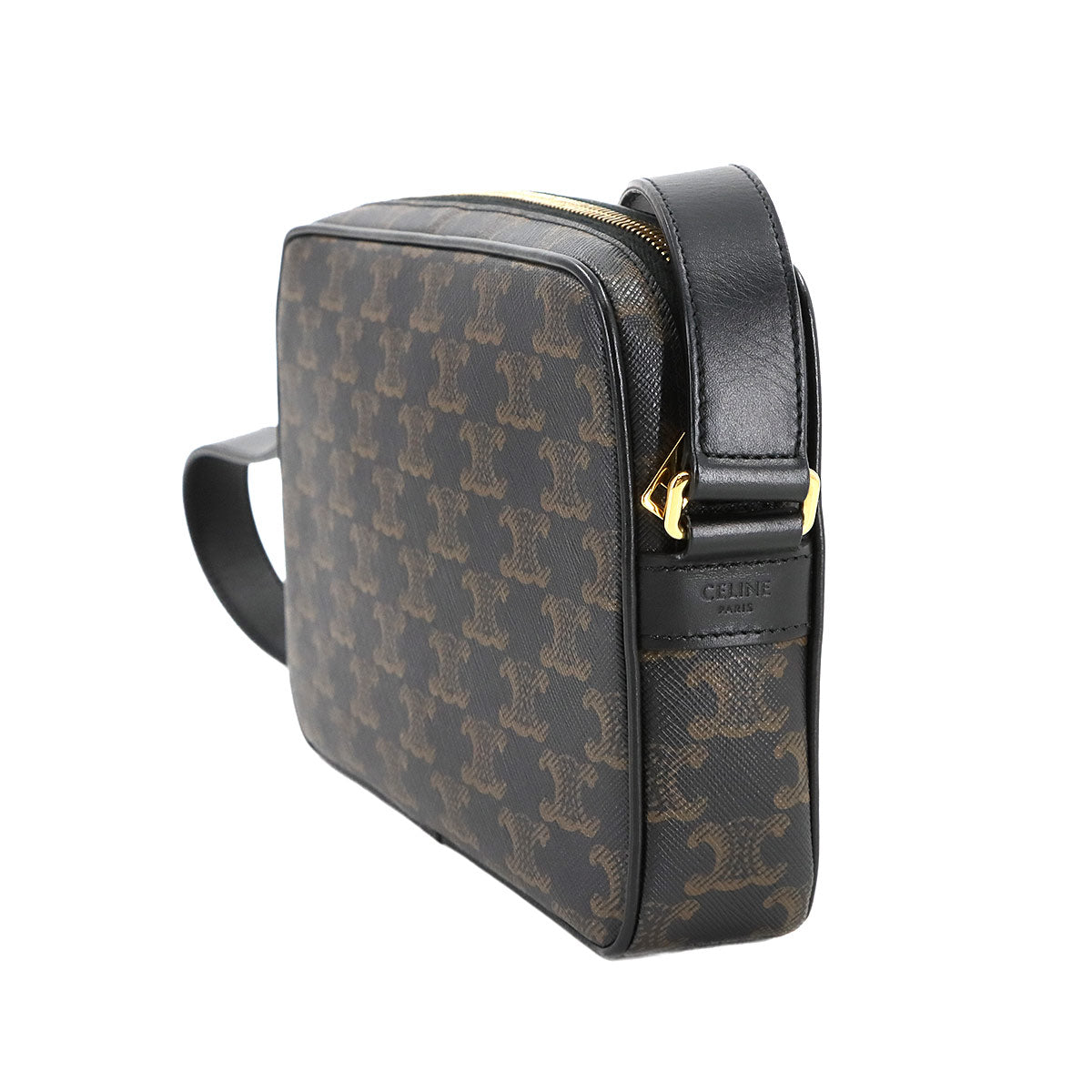 Triomphe Medium Messenger Shoulder Bag PVC Leather Black Brown