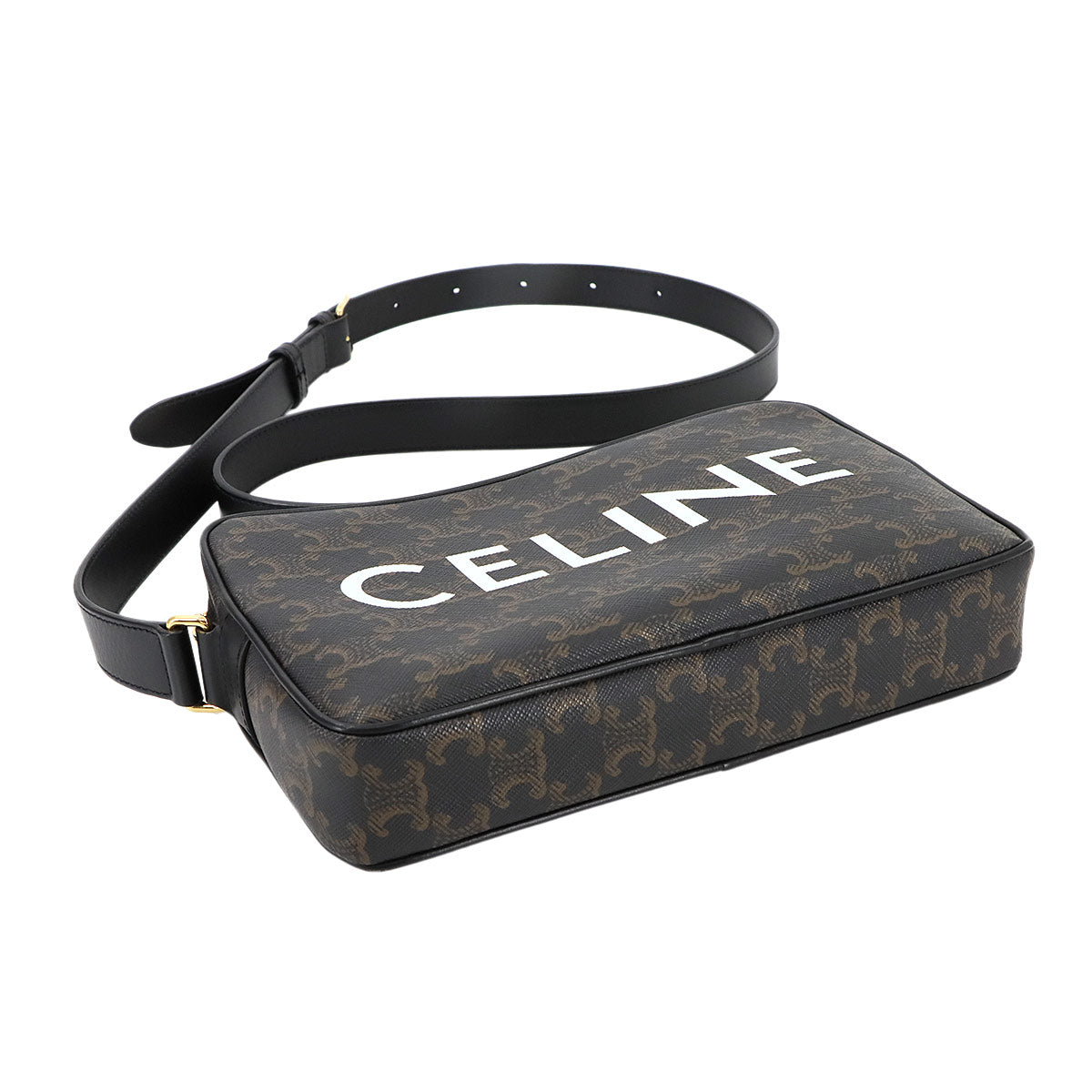 Triomphe Medium Messenger Shoulder Bag PVC Leather Black Brown