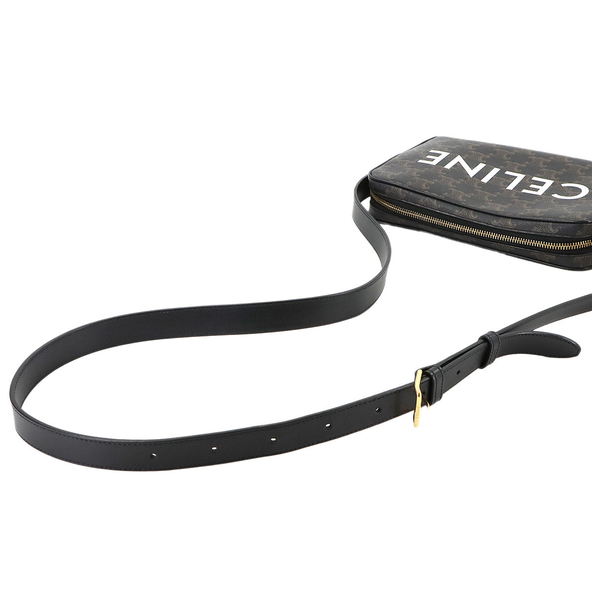 Triomphe Medium Messenger Shoulder Bag PVC Leather Black Brown