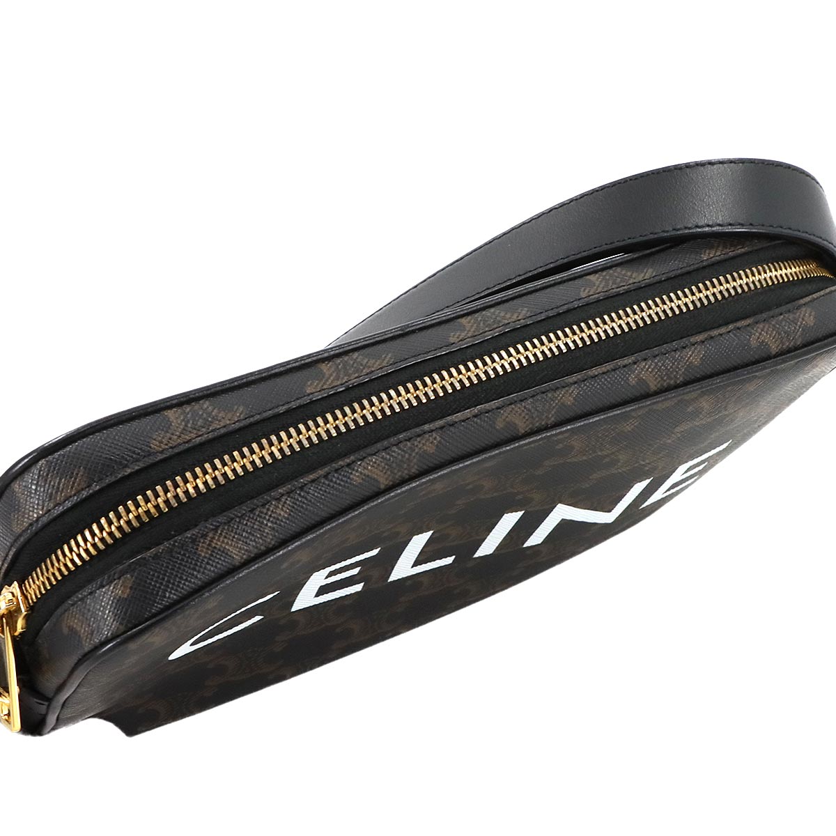 Triomphe Medium Messenger Shoulder Bag PVC Leather Black Brown