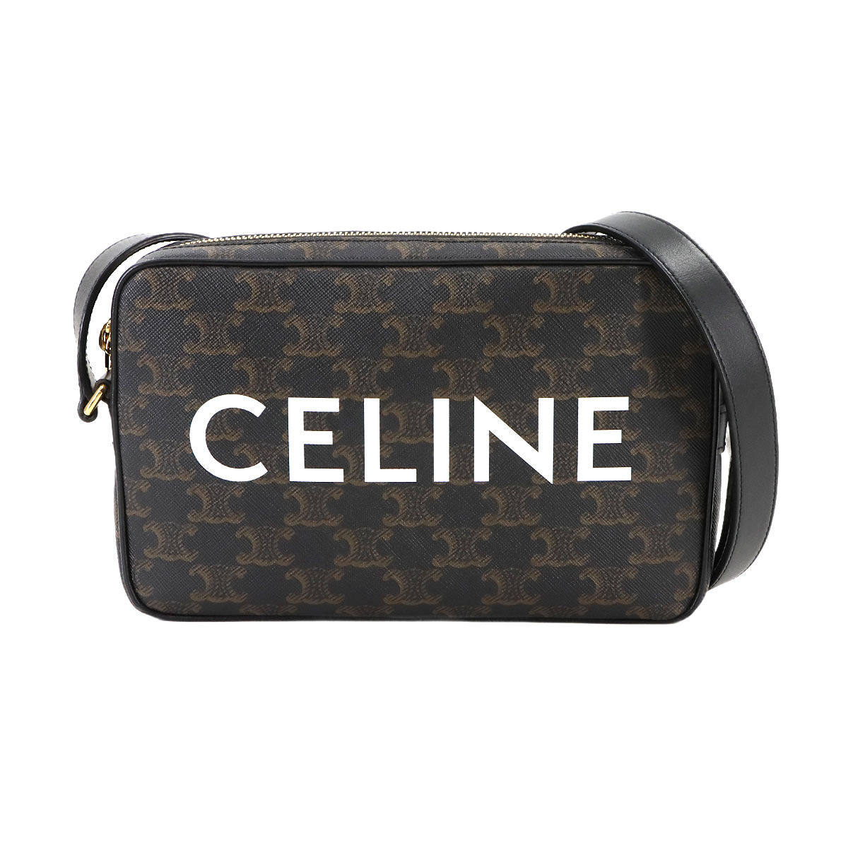 Triomphe Medium Messenger Shoulder Bag PVC Leather Black Brown