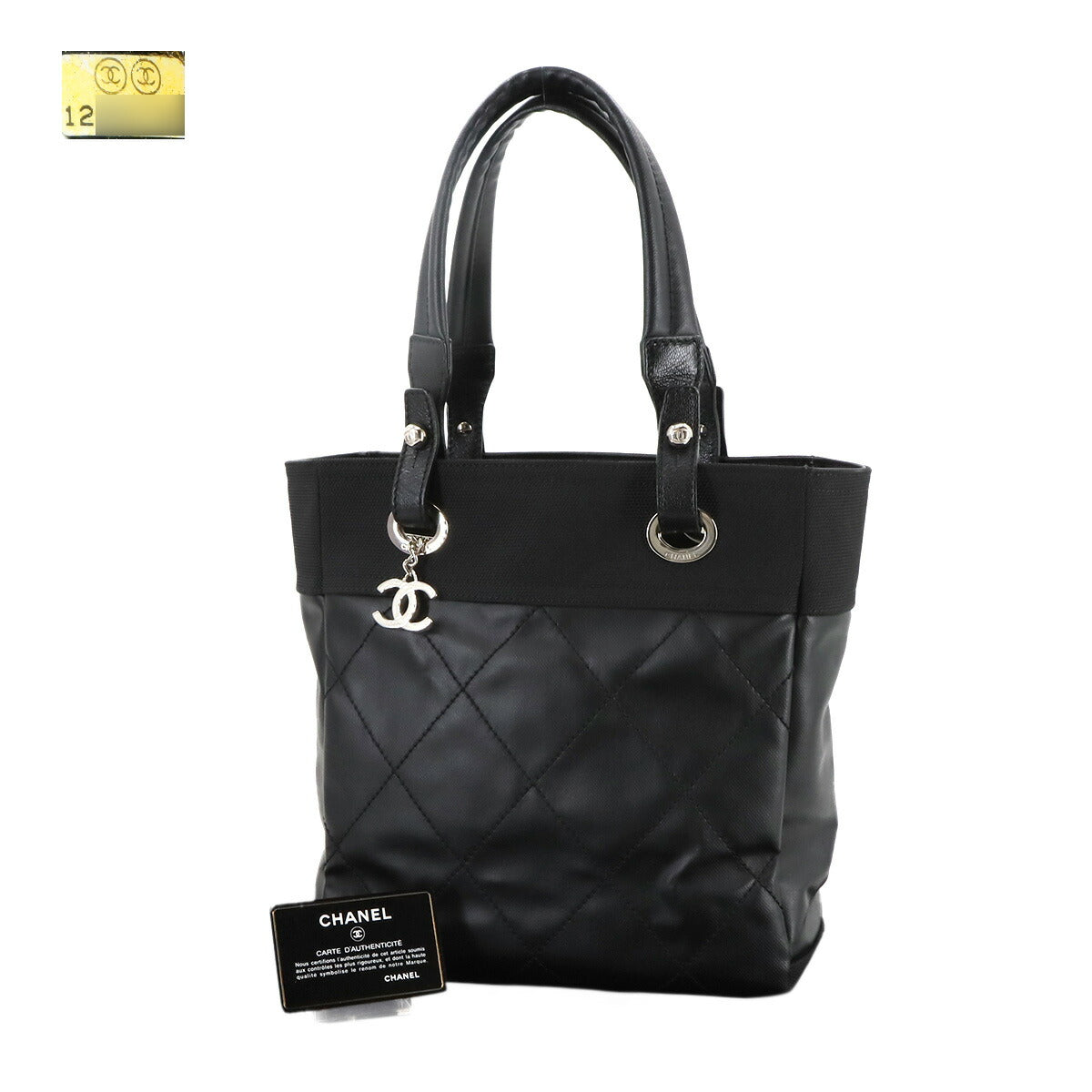 Paris Biarritz PM Tote Bag PVC Nylon Leather Black A34208 Purse