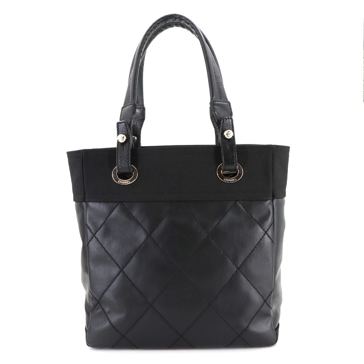 Paris Biarritz PM Tote Bag PVC Nylon Leather Black A34208 Purse