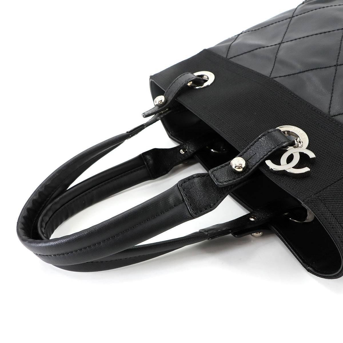 Paris Biarritz PM Tote Bag PVC Nylon Leather Black A34208 Purse