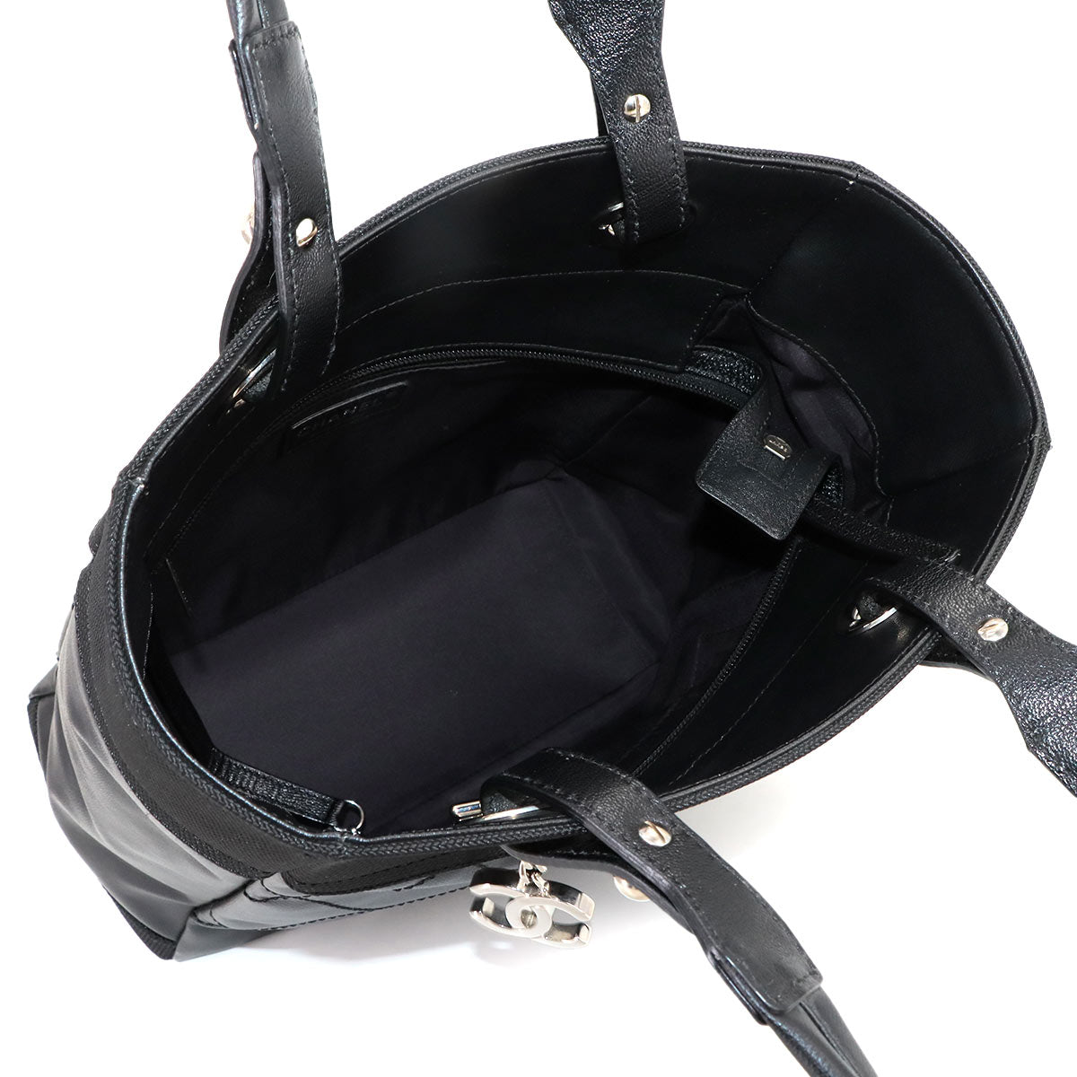 Paris Biarritz PM Tote Bag PVC Nylon Leather Black A34208 Purse