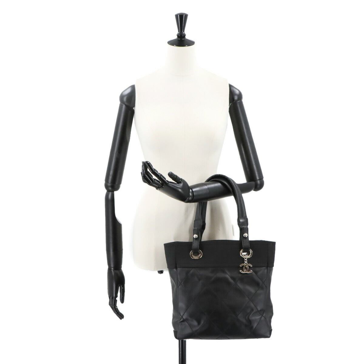 Paris Biarritz PM Tote Bag PVC Nylon Leather Black A34208 Purse