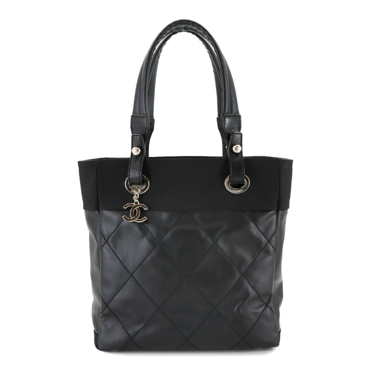 Paris Biarritz PM Tote Bag PVC Nylon Leather Black A34208 Purse