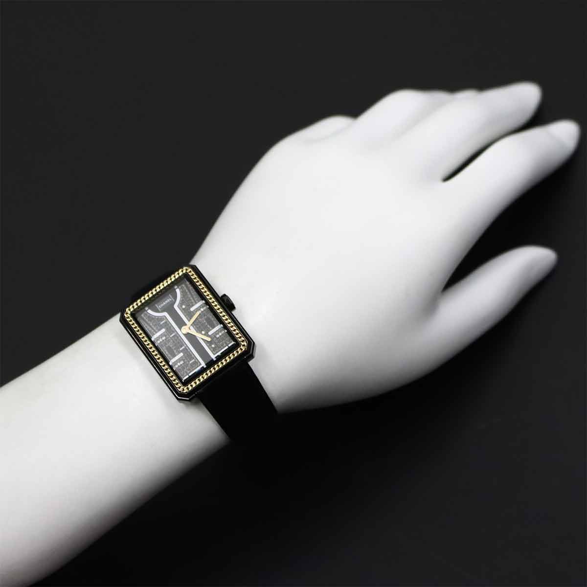 Boyfriend H9834 K18YG Diamond Quartz Black Dial Ladies