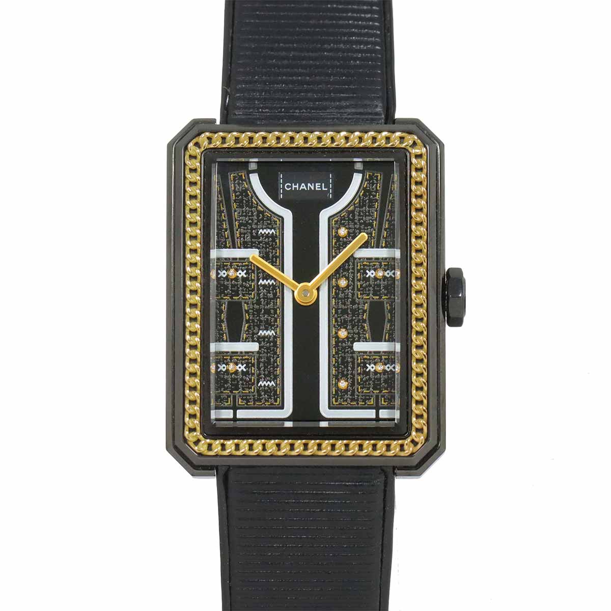 Boyfriend H9834 K18YG Diamond Quartz Black Dial Ladies