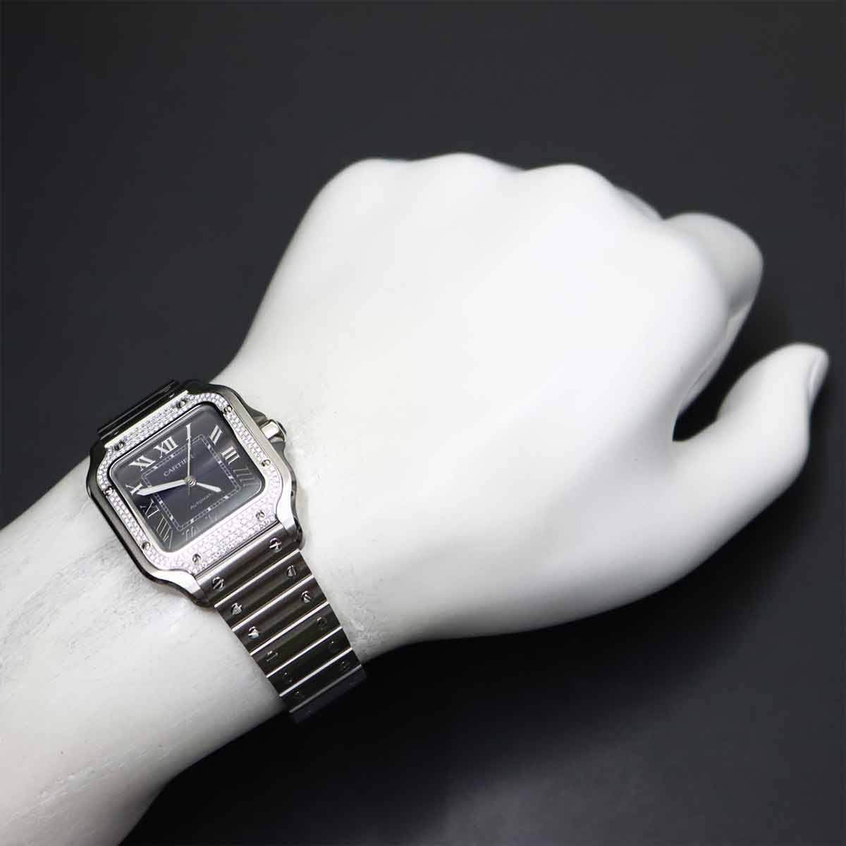 Santos De Cartier W4SA0006 Automatic Bazel Diamond Boys Watch