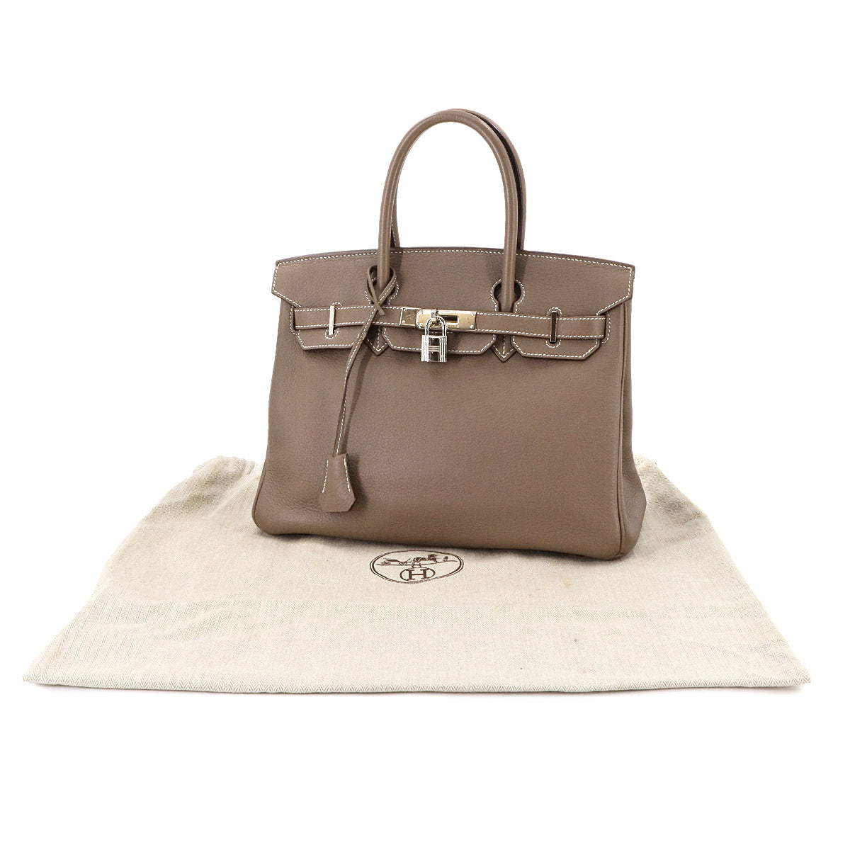 Birkin 30 Taurillon Clemence Etoupe Hand Bag Purse Beige