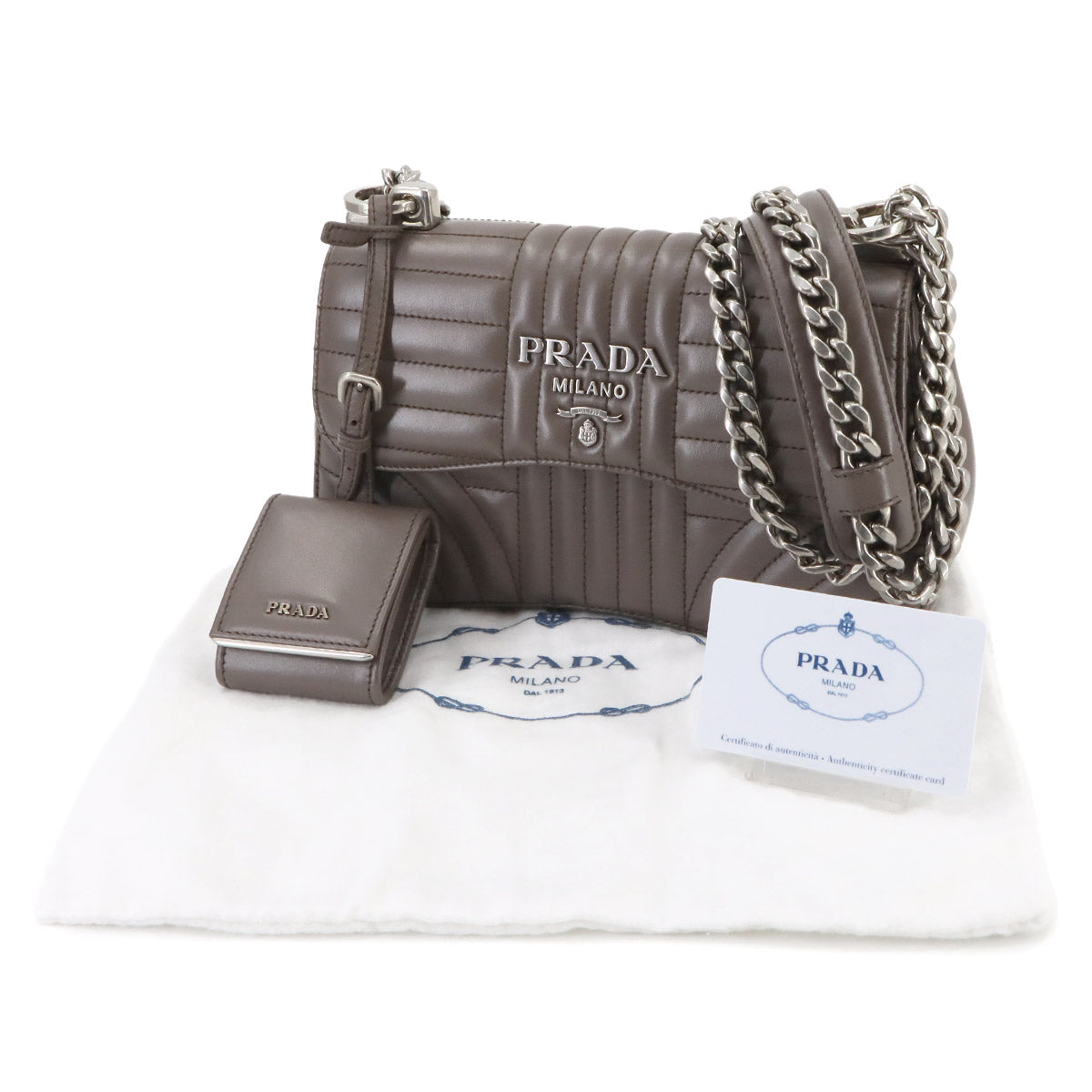 Diagramme Chain Shoulder Bag Leathear Gray 1BD201 Purse