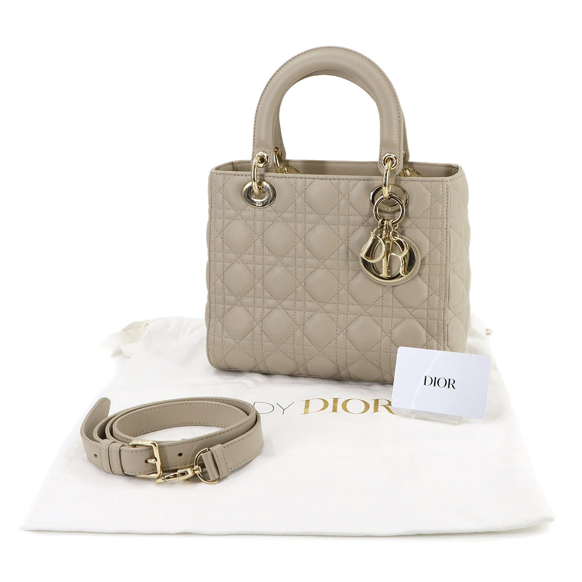 Lady Dior Medium Hand Shoulder Bag Leather Beige