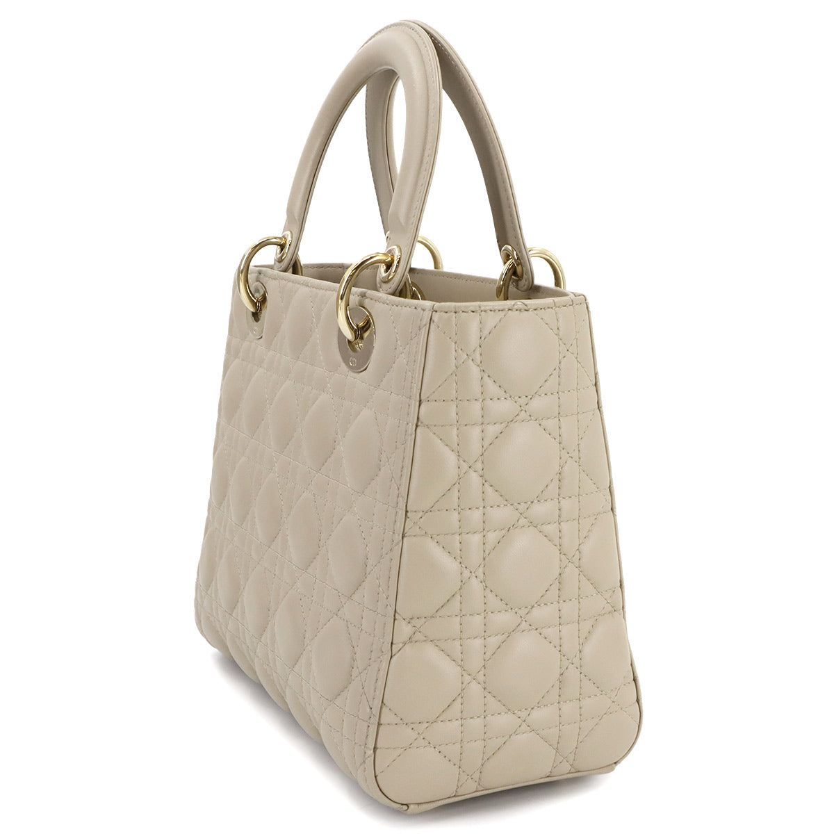 Lady Dior Medium Hand Shoulder Bag Leather Beige