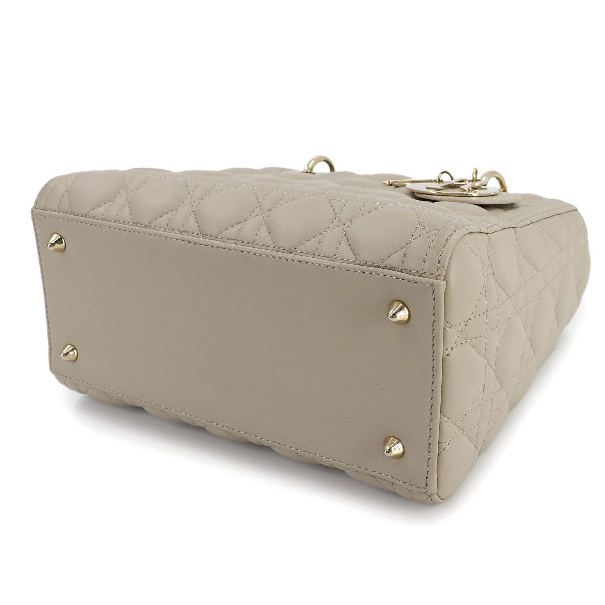 Lady Dior Medium Hand Shoulder Bag Leather Beige