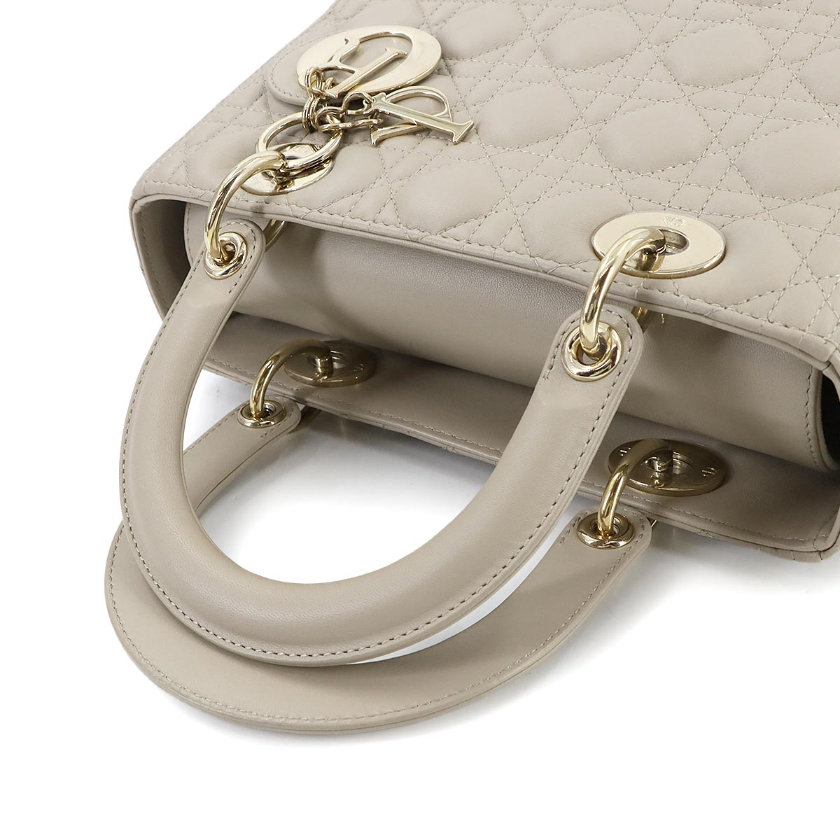 Lady Dior Medium Hand Shoulder Bag Leather Beige