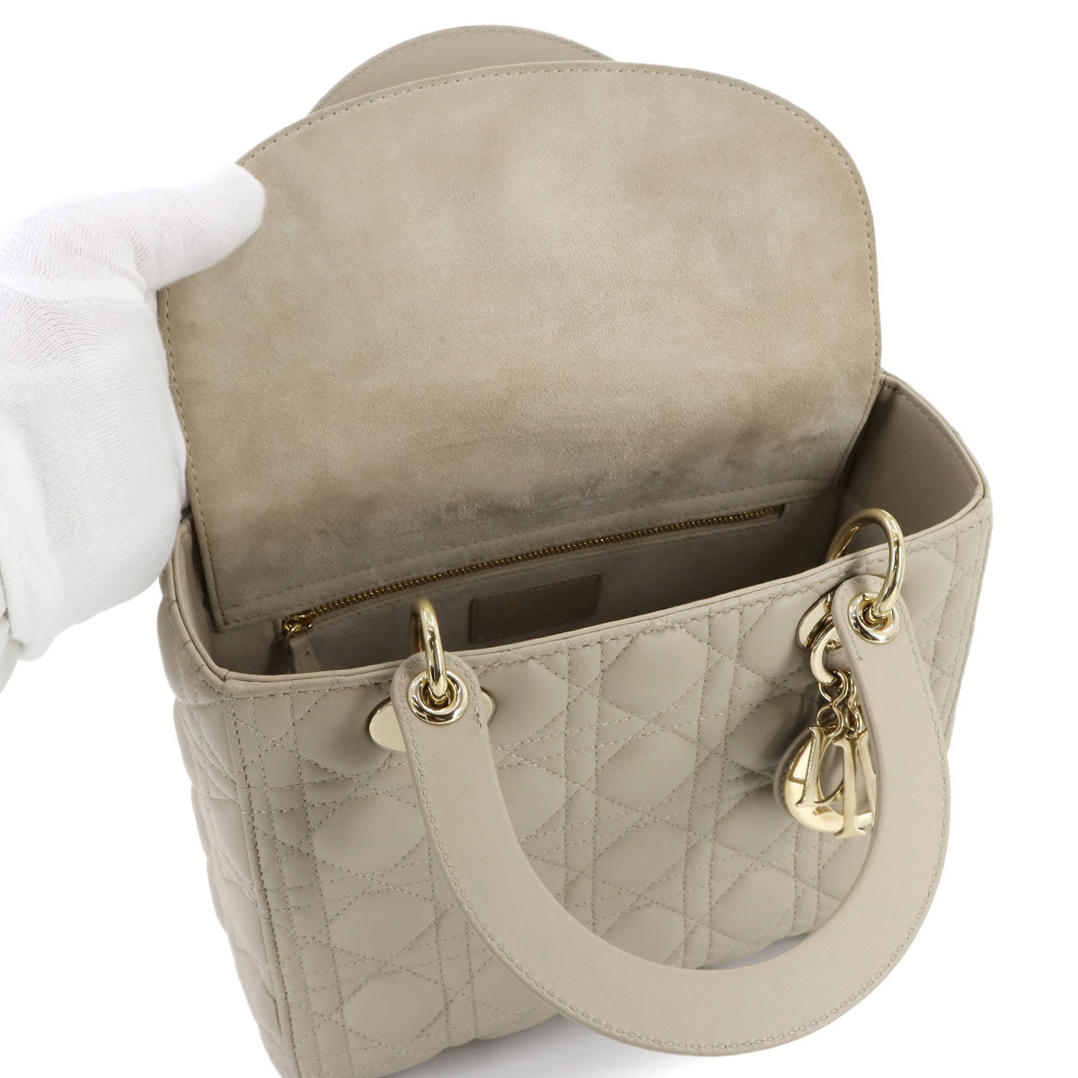 Lady Dior Medium Hand Shoulder Bag Leather Beige