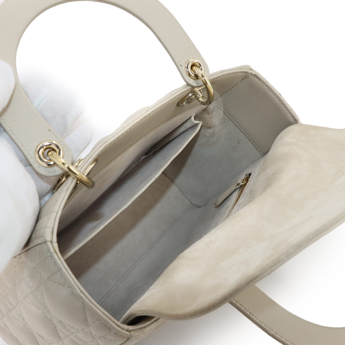 Lady Dior Medium Hand Shoulder Bag Leather Beige