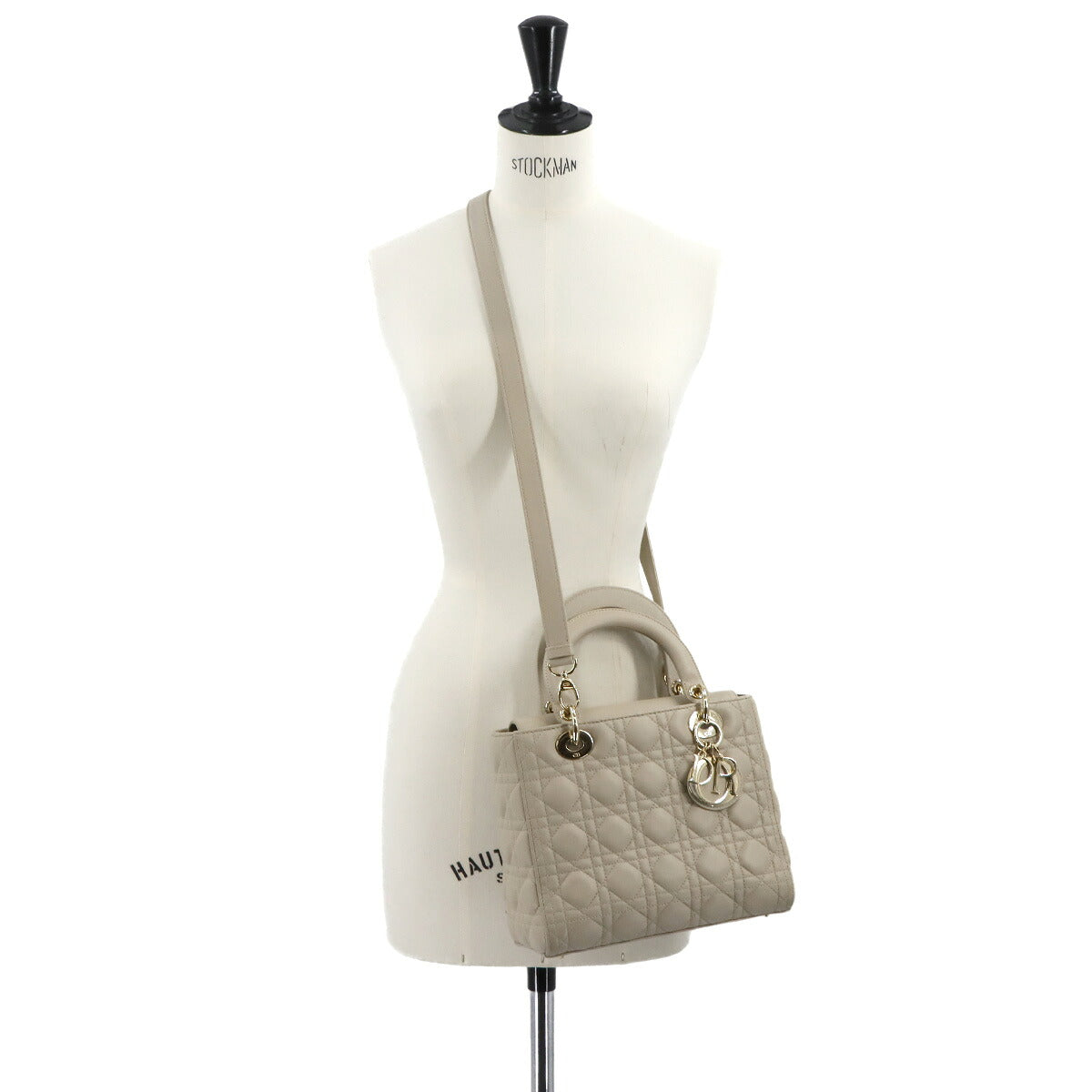 Lady Dior Medium Hand Shoulder Bag Leather Beige