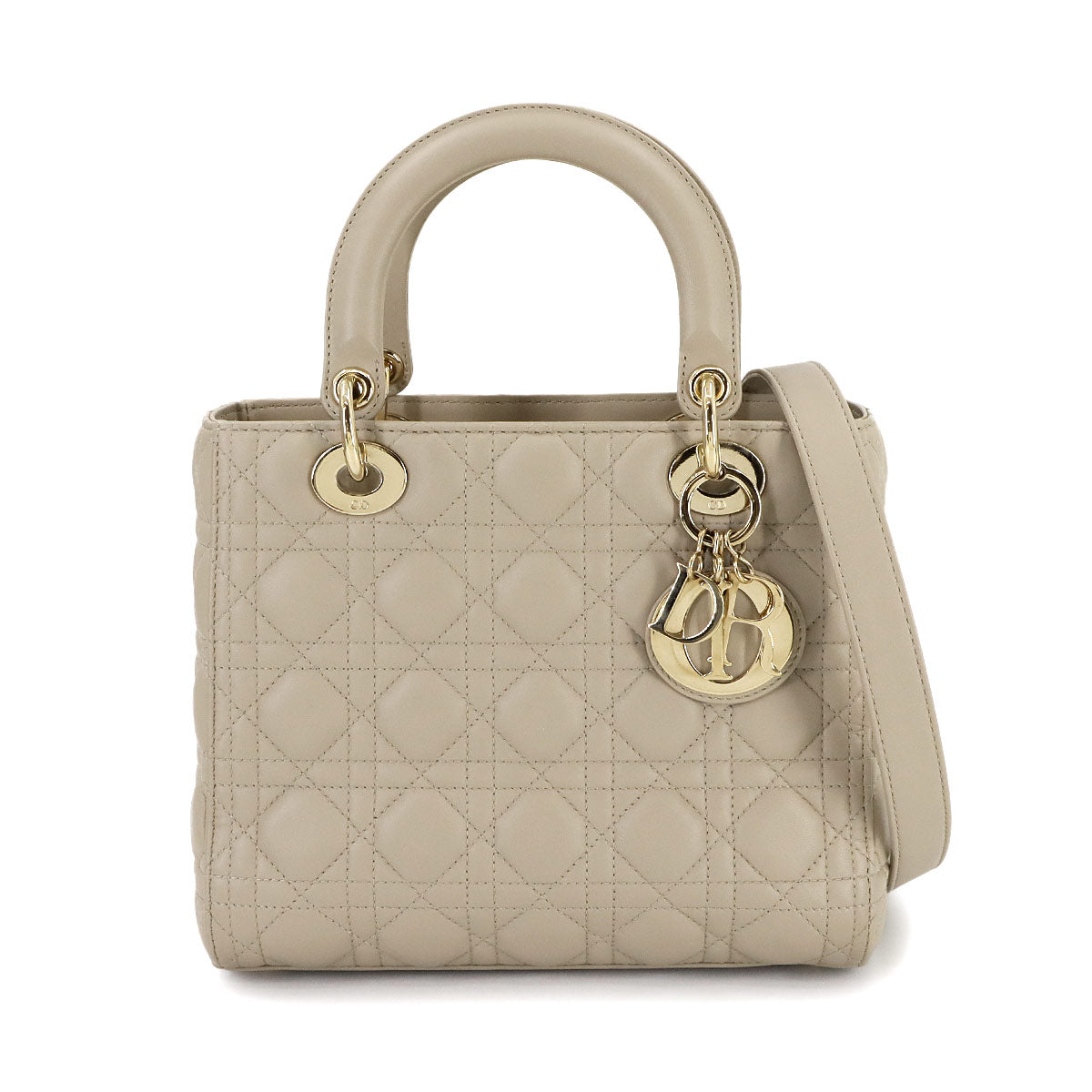 Lady Dior Medium Hand Shoulder Bag Leather Beige