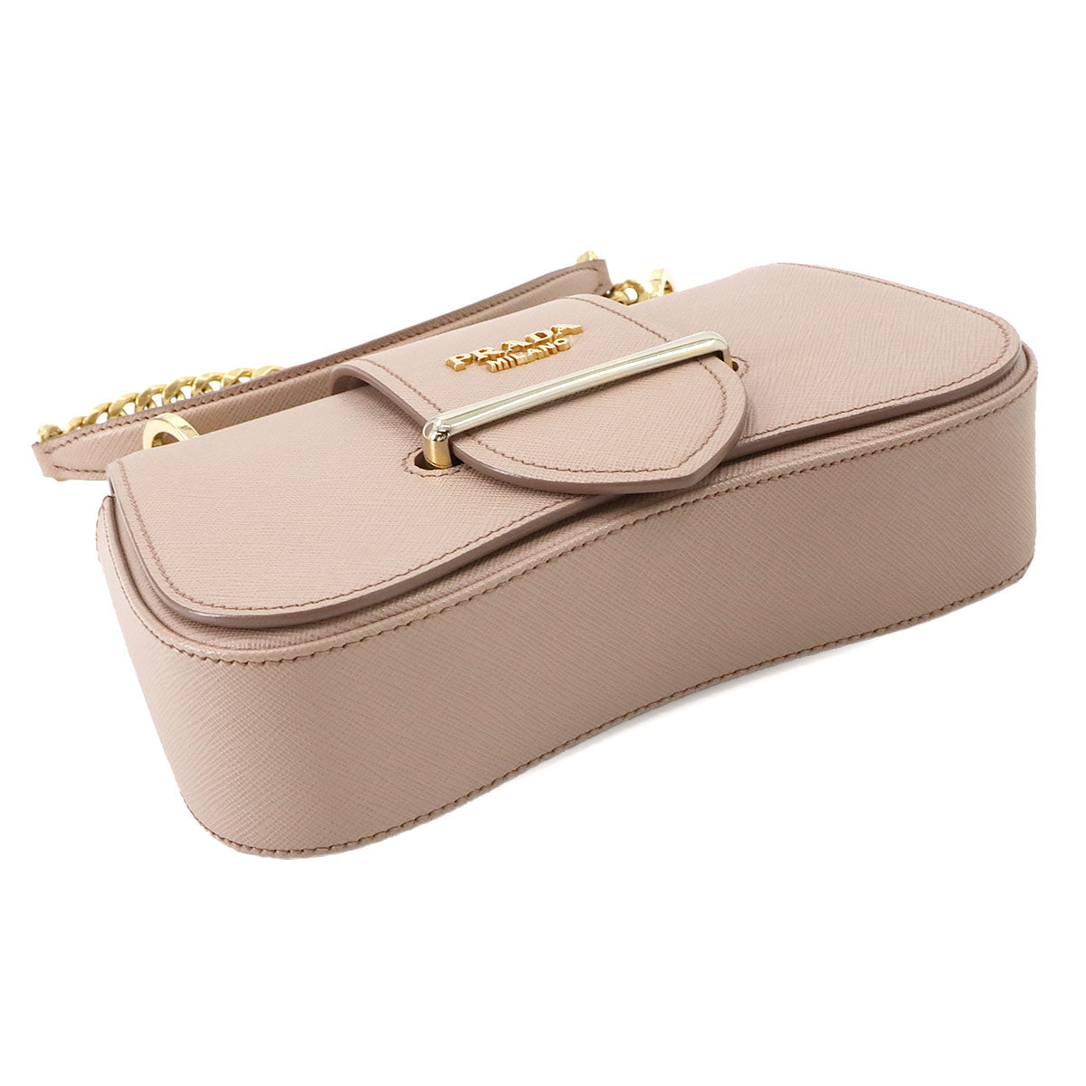 Sidonie Chain Shoulder Bag Saffiano Leather Beige 1BD219