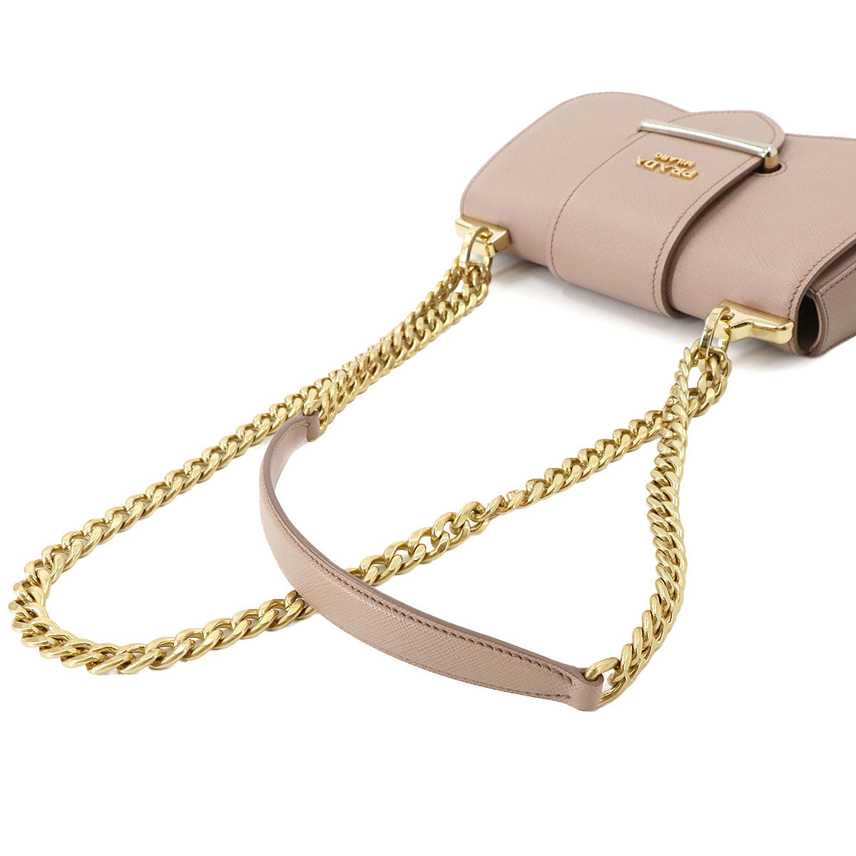 Sidonie Chain Shoulder Bag Saffiano Leather Beige 1BD219