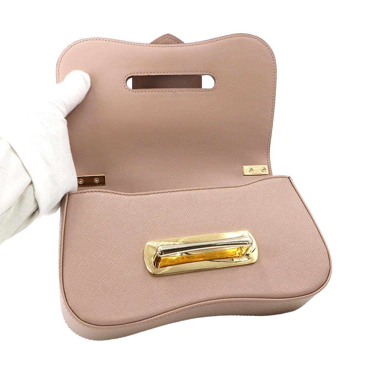 Sidonie Chain Shoulder Bag Saffiano Leather Beige 1BD219