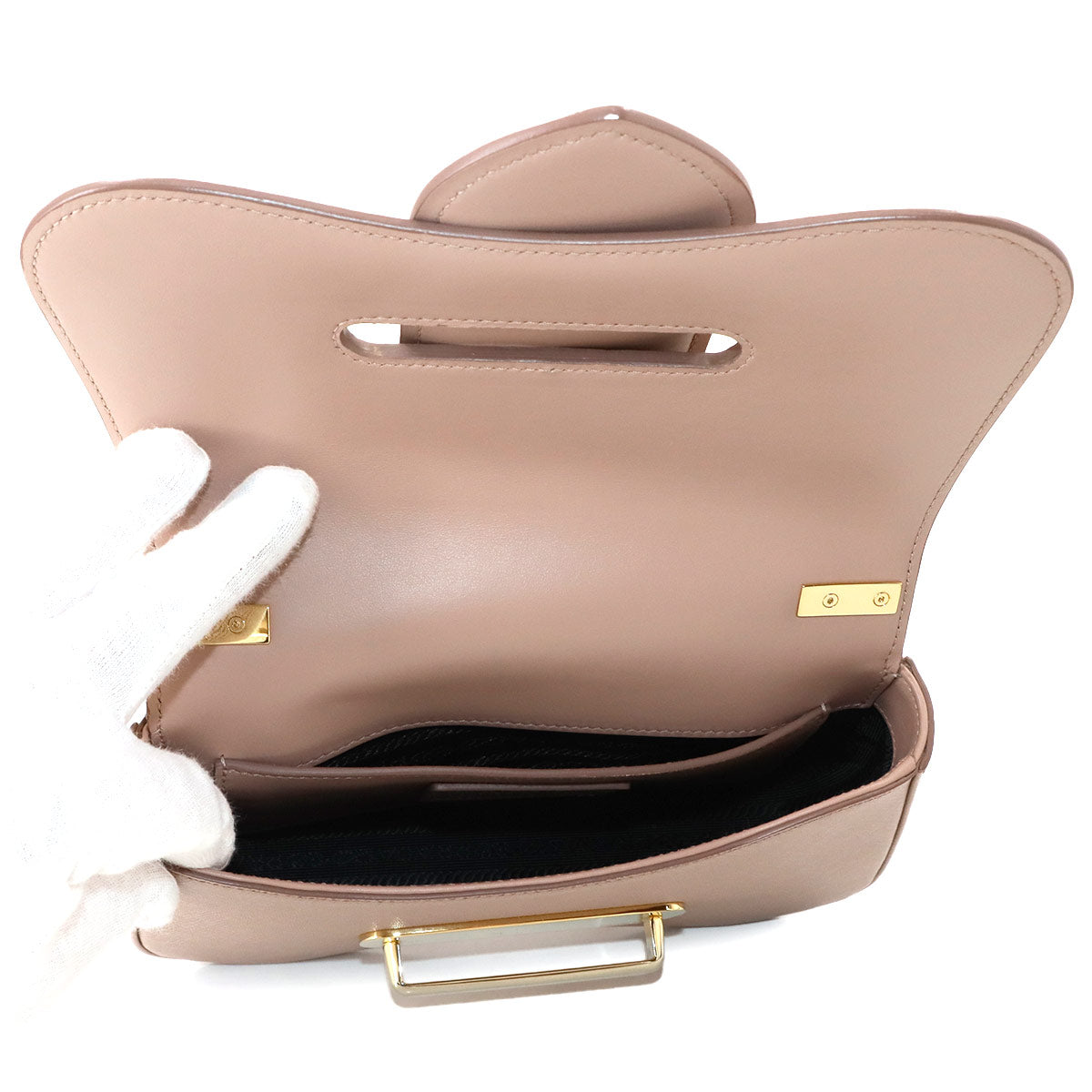 Sidonie Chain Shoulder Bag Saffiano Leather Beige 1BD219