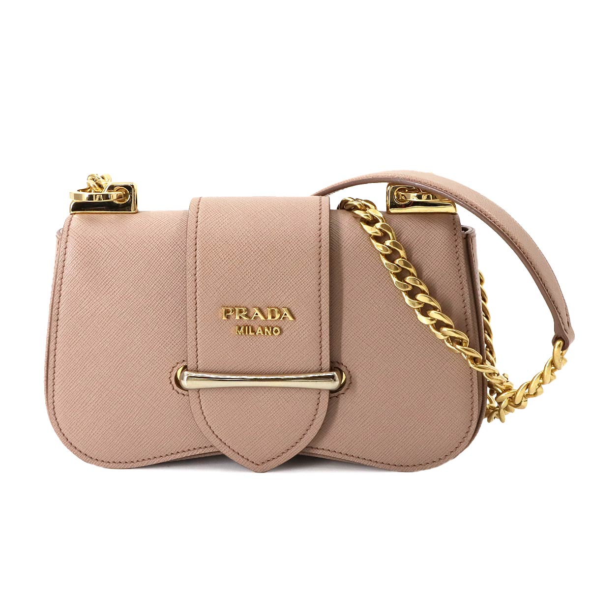 Sidonie Chain Shoulder Bag Saffiano Leather Beige 1BD219