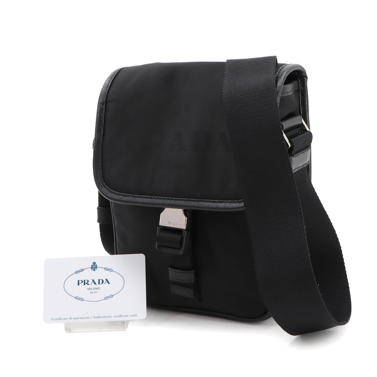 Shoulder Bag Nylon Saffiano Leather Nero Black 2VD028 Purse