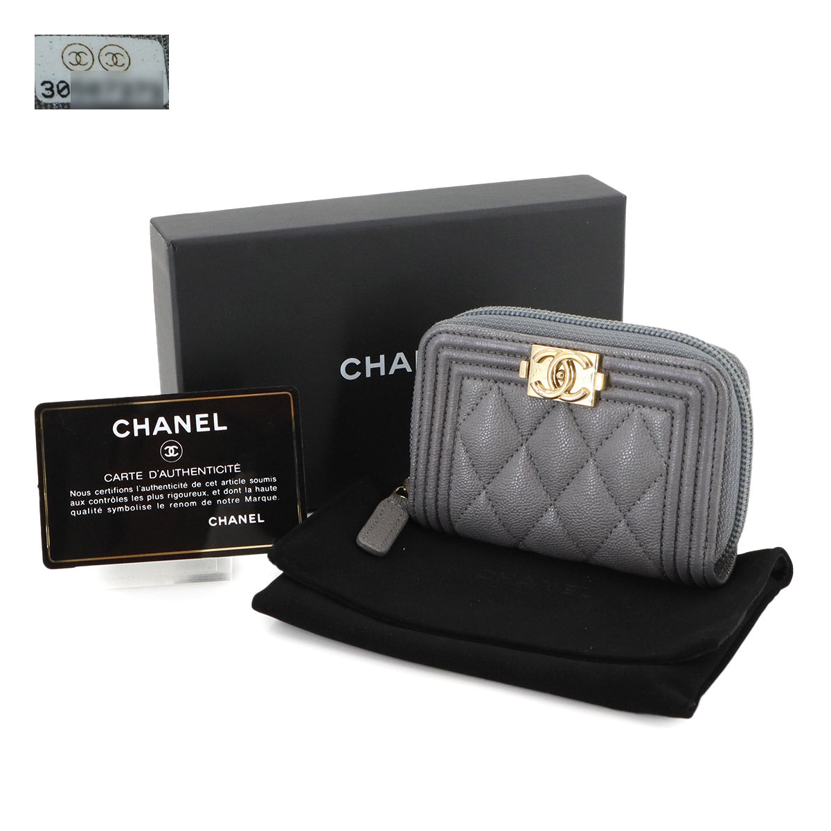 Boy Chanel Zipped Coin Purse Leather Grey A80602