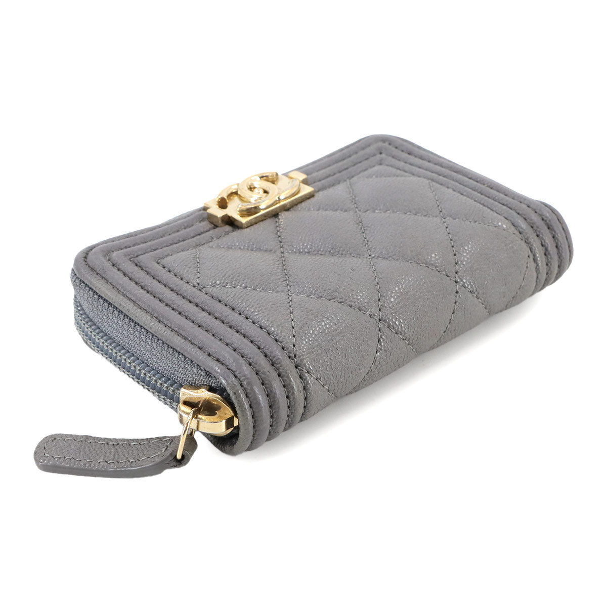 Boy Chanel Zipped Coin Purse Leather Gray A80602